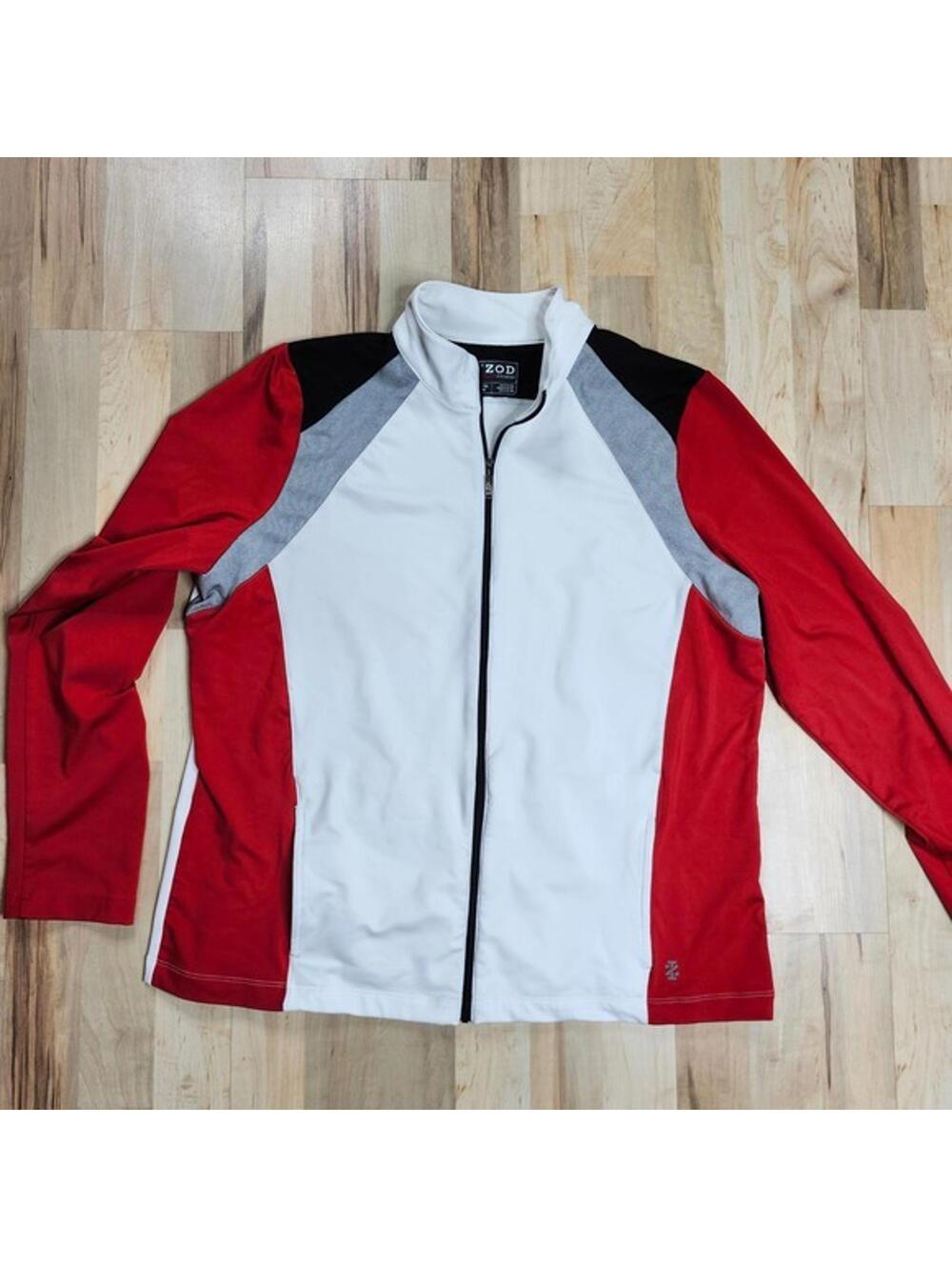 IZOD Fitness XL Colorblock Athletic Jacket Red White Full Zip